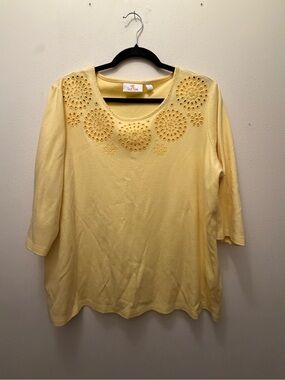 Quacker Factory Yellow Scoop Neck Top with Embellished Cutouts